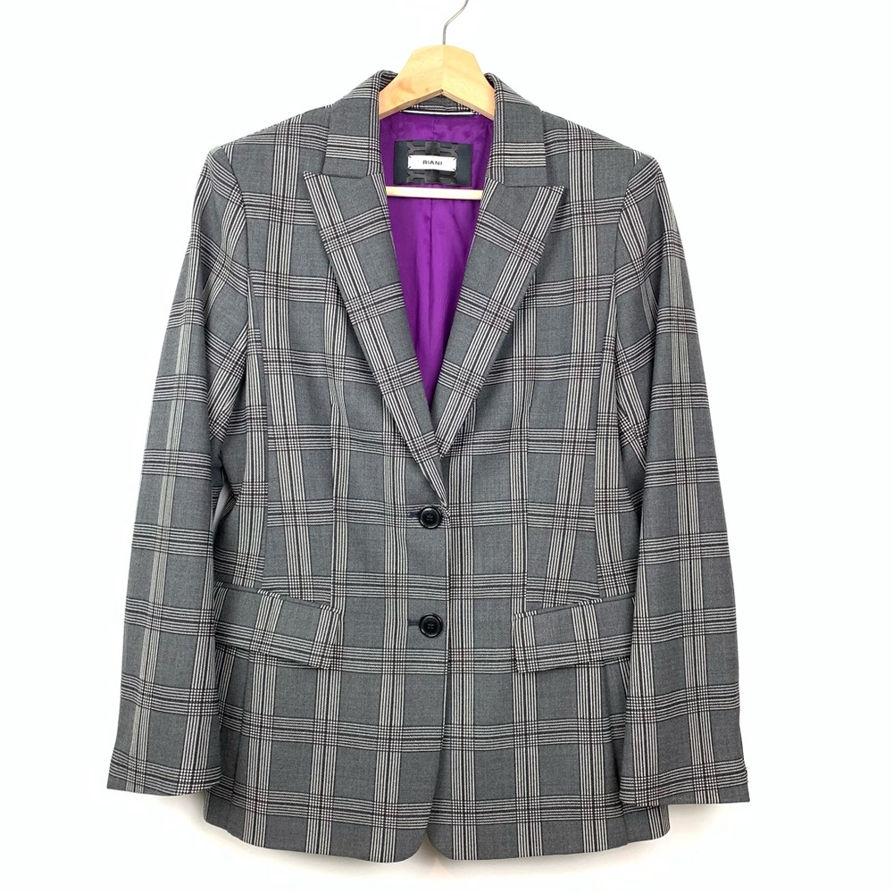 Riani Blazer Sz 8 Wool Blend 2 Buttons Black White Houndstooth Checkered Elegant - Picture 1 of 16